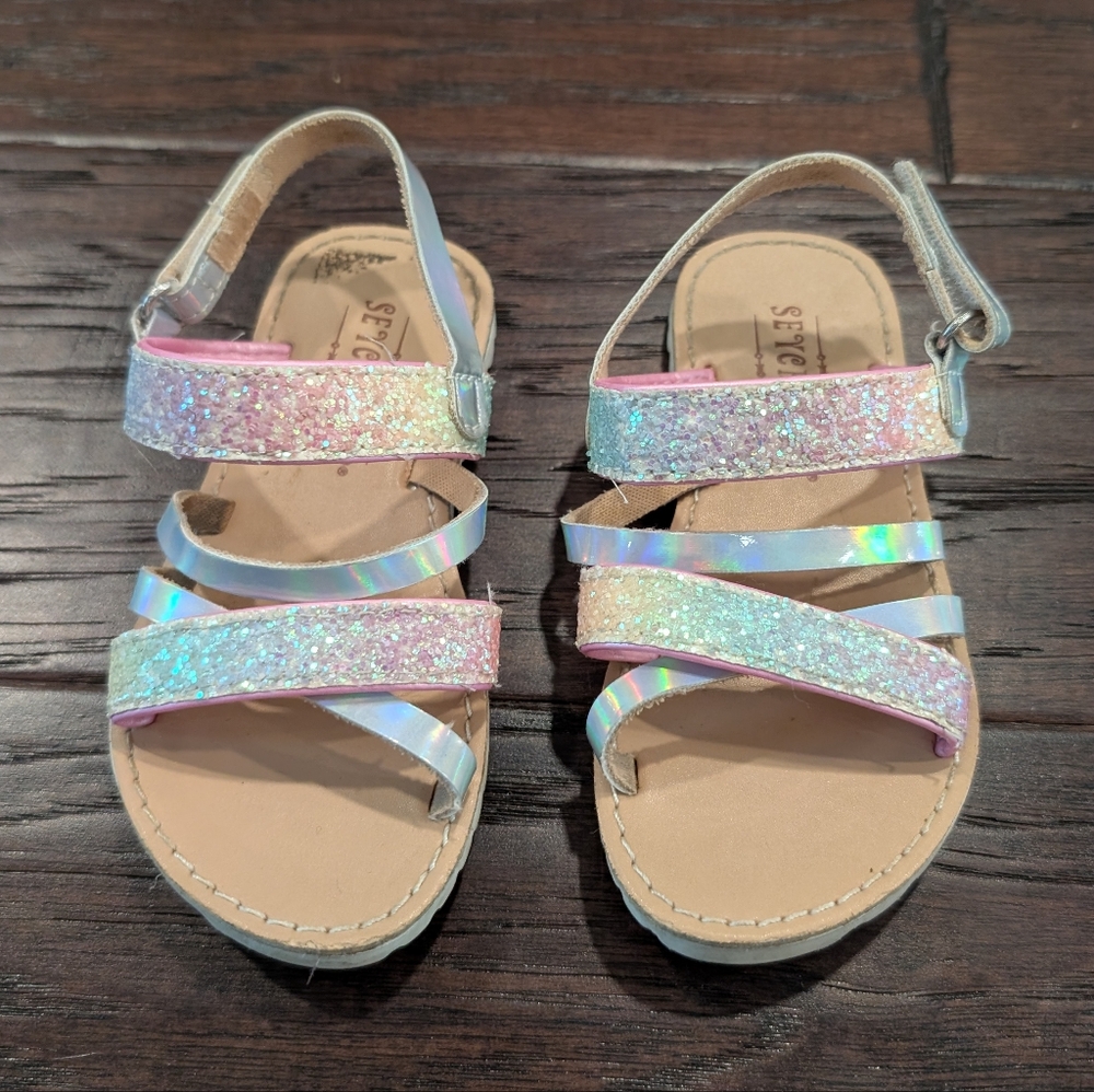 SEYCHELLES Girls Sparkly Pink and Silver Strappy Sandals Size 7